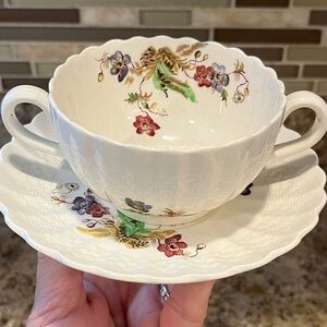 Vintage Copeland Spode Wicker Lane Floral Patterned Teacup and Saucer